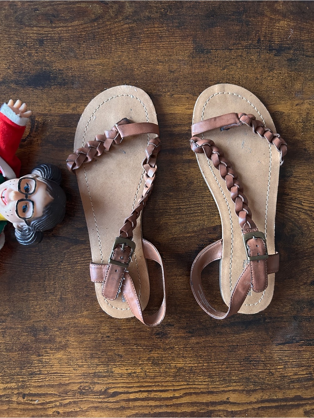 Braided Strap Tan Leather Sandals